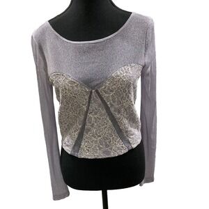 Kimchi Blue Metallic Shimmer Sheer Lace Blouse Top - Lilac/Silver Size Large